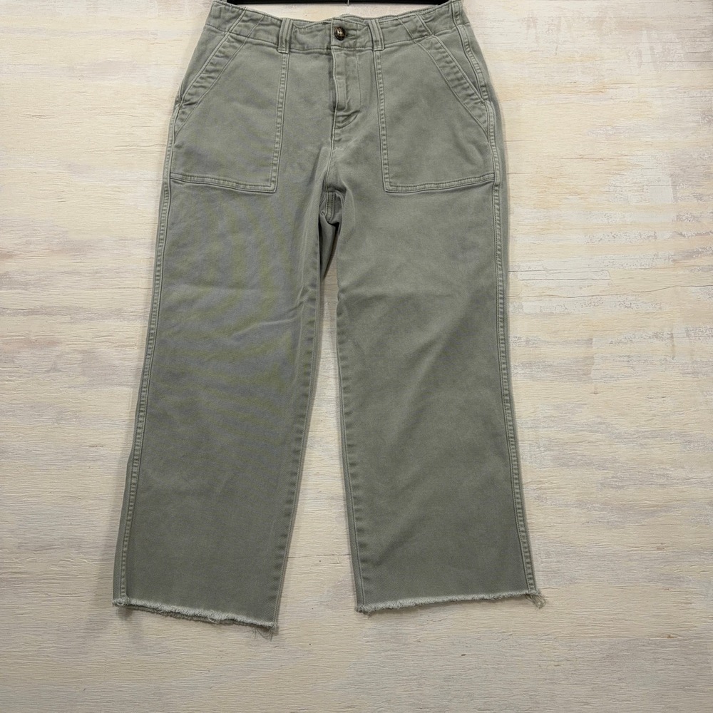 Faherty Utility Pants 28 Cropped Raw Hem Patch Pocket Olive Green Womens
